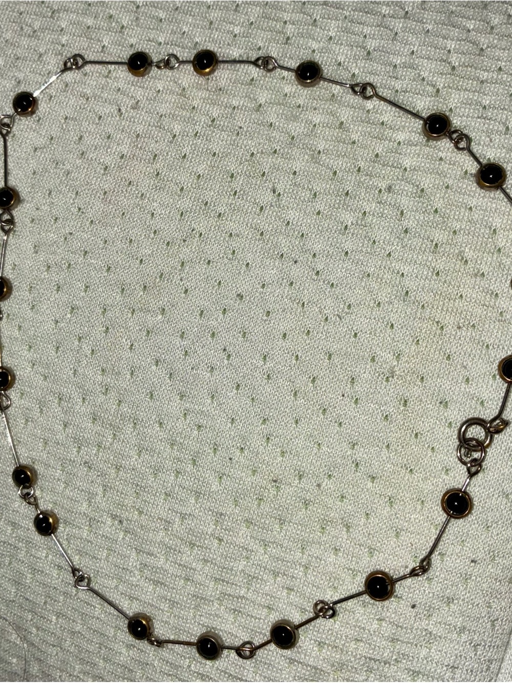 VINTAGE SILVER TONED CHOKER OR BRACELET WITH BLACK STONE ACCENTS!